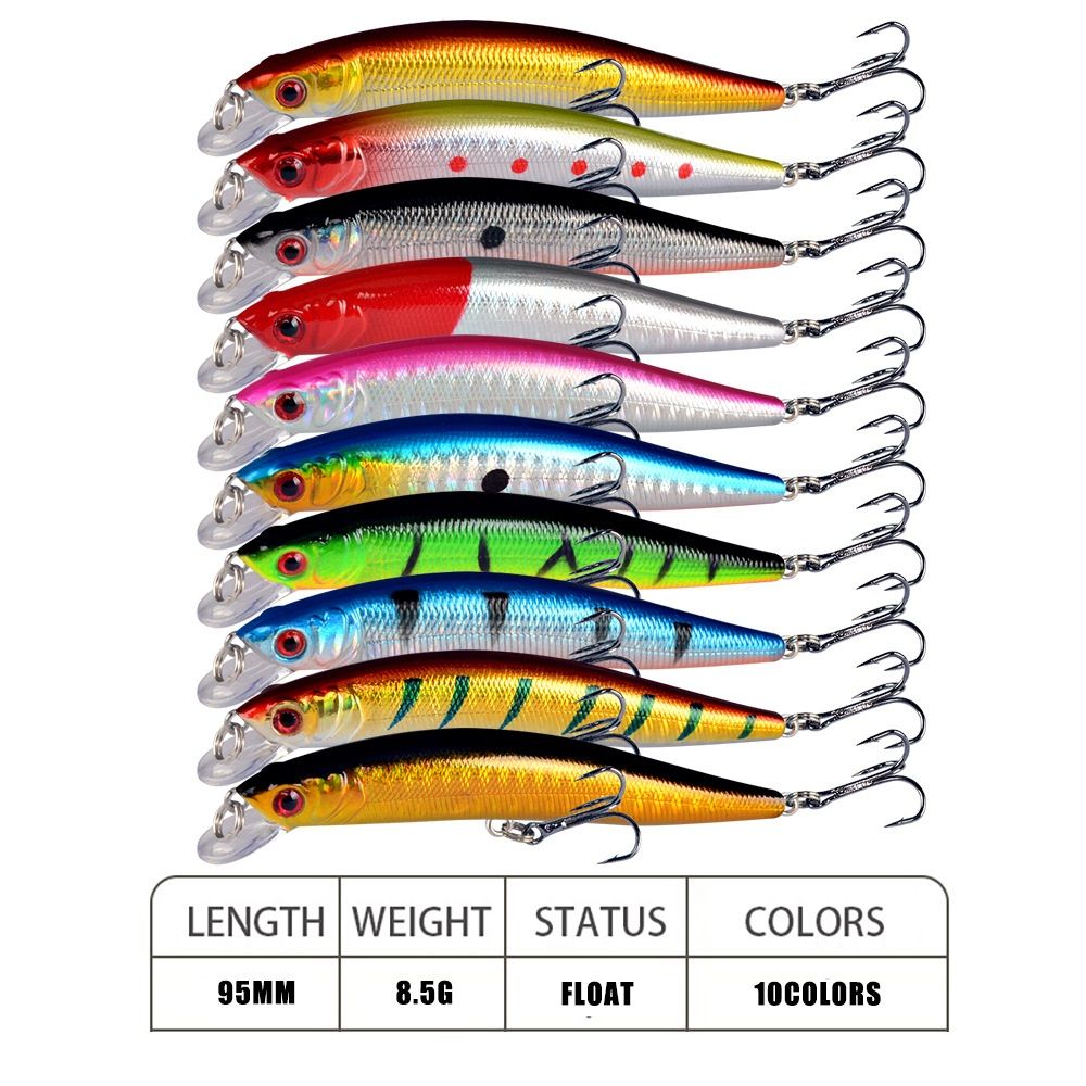 10 Floating Minnow Lures and Tackle Box Set 9.5cm 8.5g - Image 3