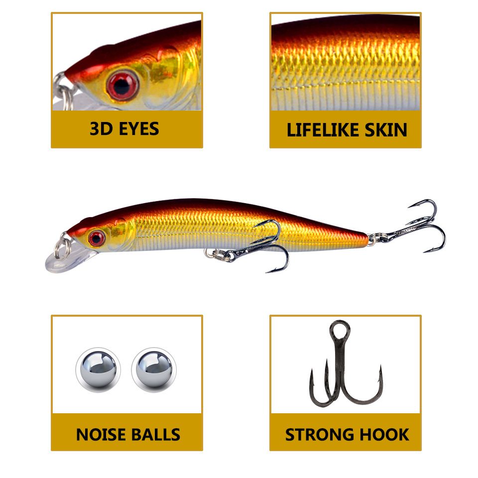 10 Floating Minnow Lures and Tackle Box Set 9.5cm 8.5g - Image 4