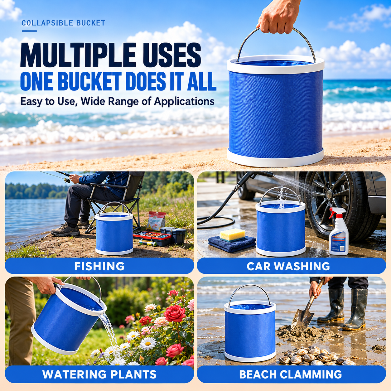 10L Collapsible Water Bucket with Metal Handle for Camping - Image 5