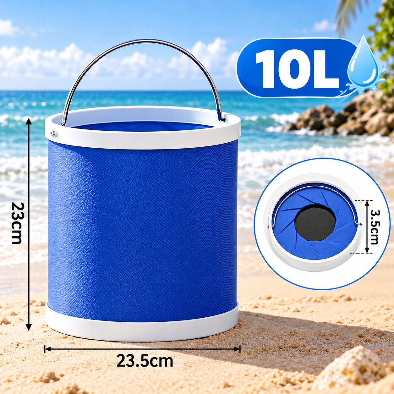 10L Collapsible Water Bucket with Metal Handle for Camping - Image 6