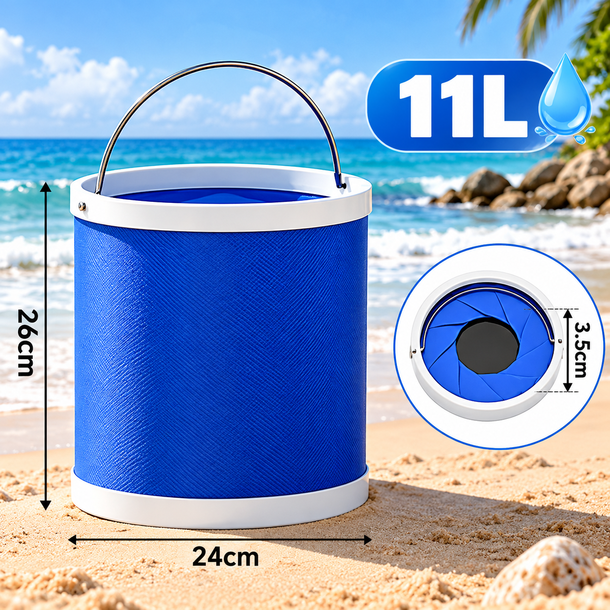 11L Collapsible Water Bucket with Metal Handle for Camping - Image 6