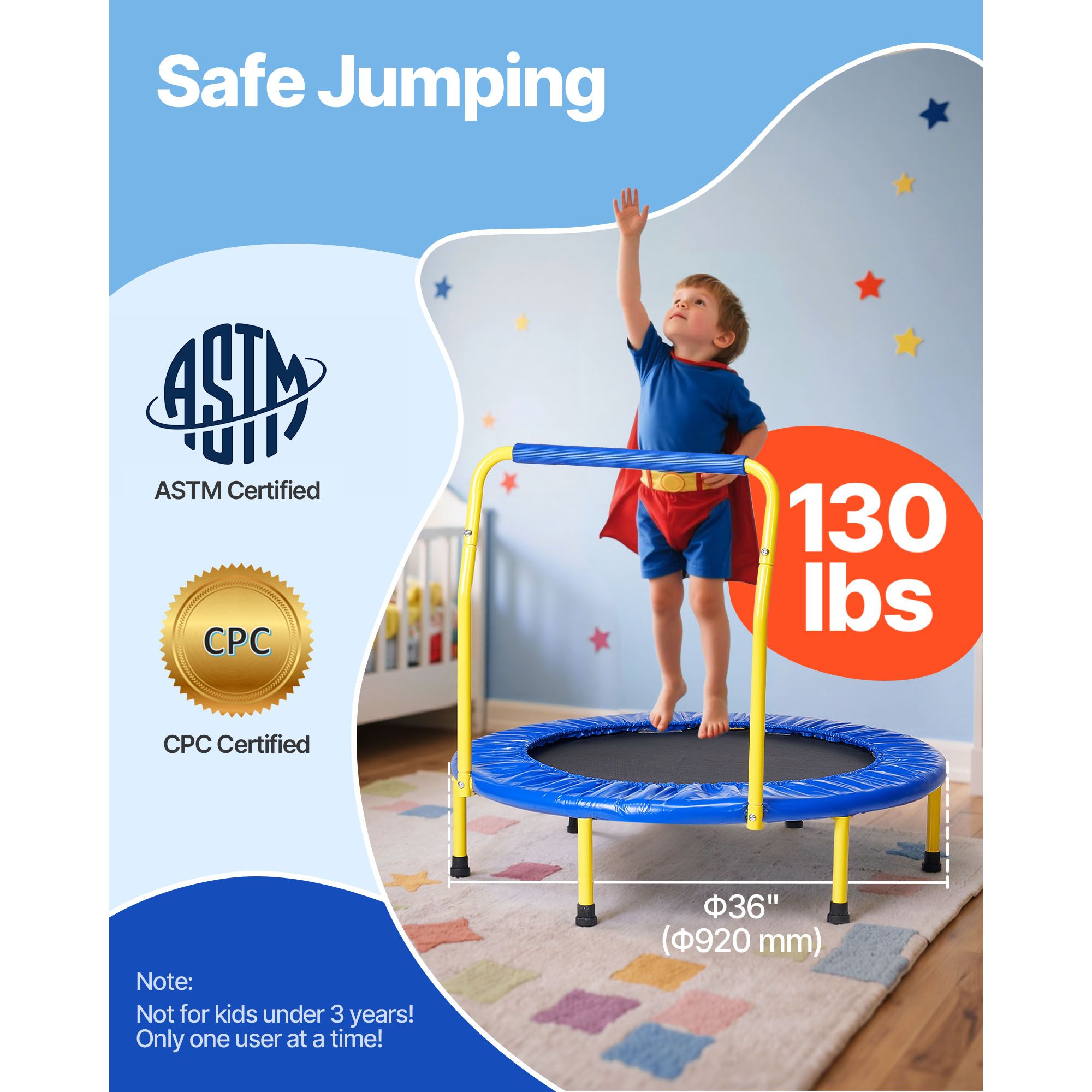 3FT Trampoline for Kids, 92 cm Trampolines Indoor/Outdoor Trampoline for Toddlers - Image 2
