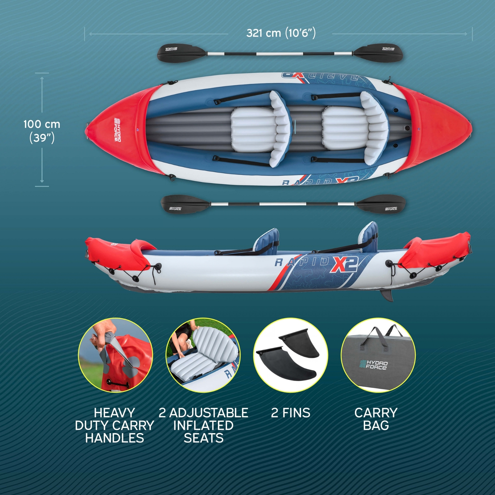 Hydro-Force Rapid X2 Inflatable Kayak Set, 3.21m - Image 6