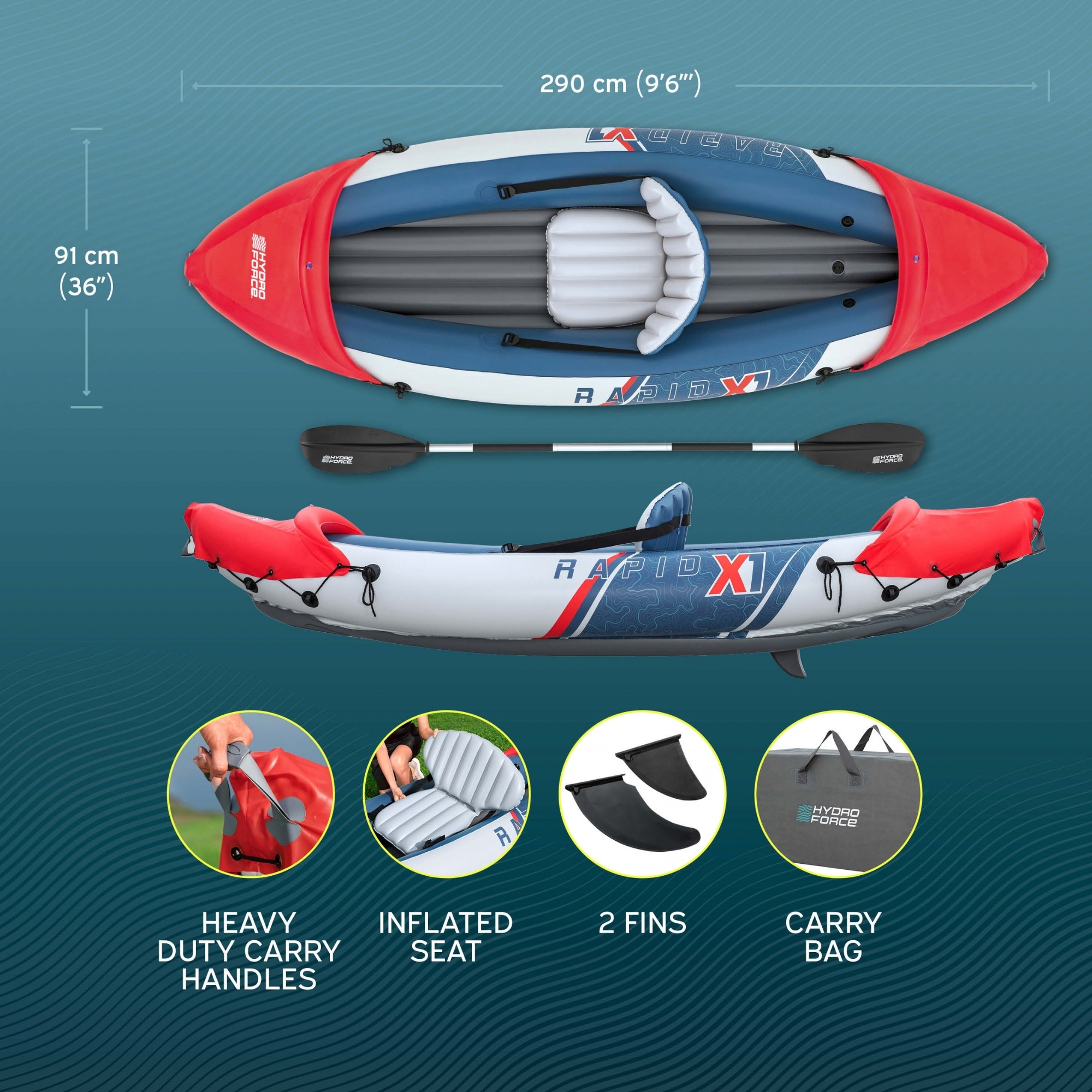 Hydro-Force Rapid X1 Inflatable Kayak Set, 2.90m - Image 6