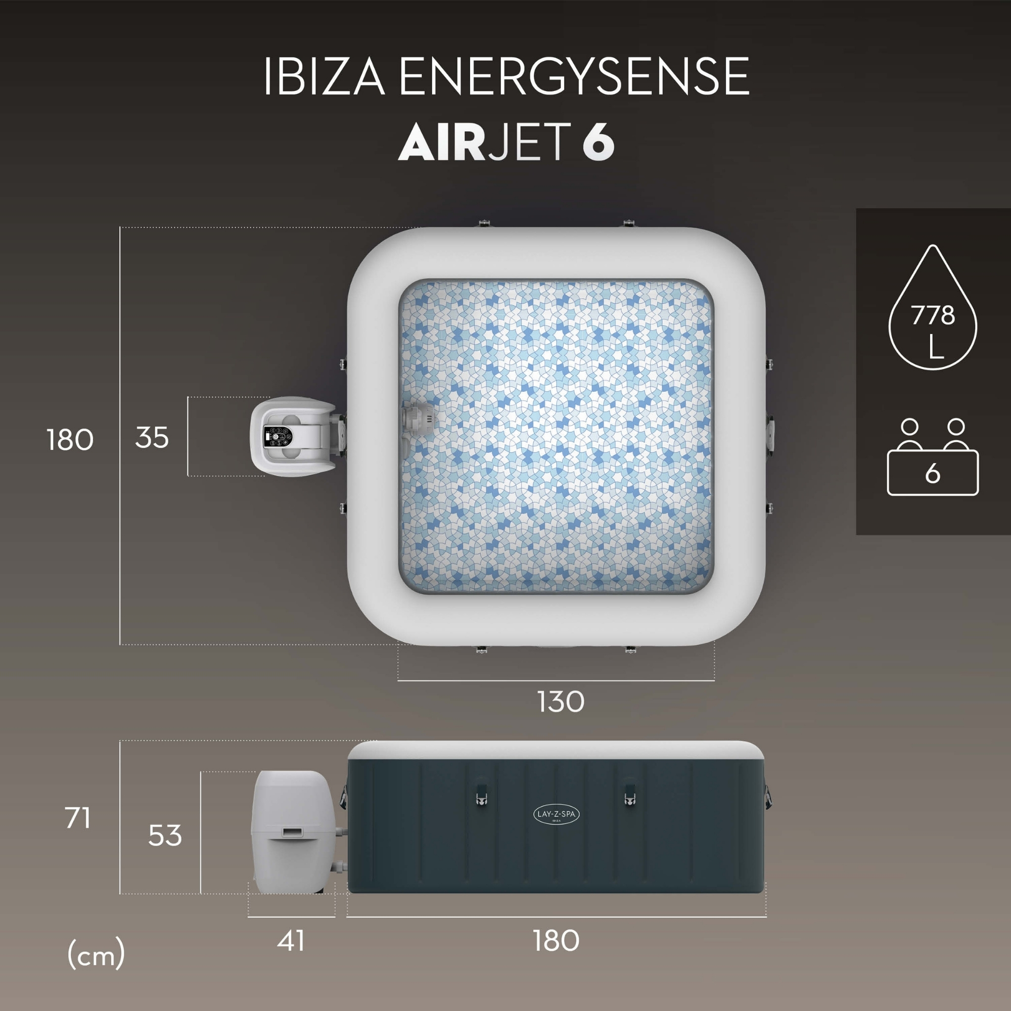 Bestway Lay-Z-Spa Ibiza EnergySense AirJet Inflatable Spa, 4–6 Person - Image 7