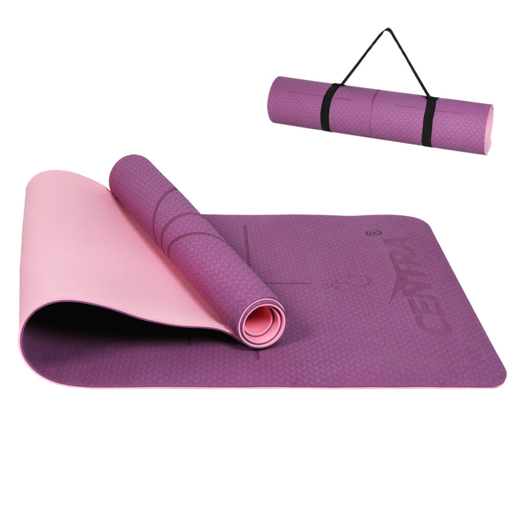 Centra Purple TPE Yoga Mat 6 mm with Alignment Lines and Carry Strap