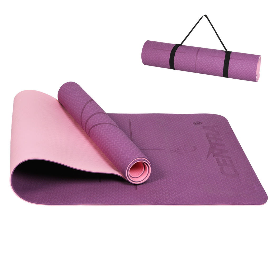 Centra Purple TPE Yoga Mat 6 mm with Alignment Lines and Carry Strap