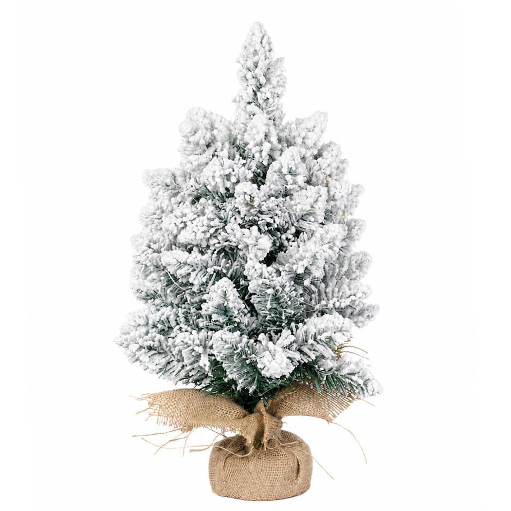 Santaco 49cm Snow-Flocked Mini Christmas Tree with LED Lights