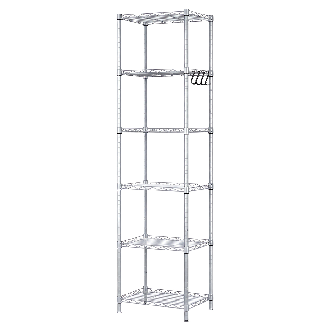 Levede 6-Tier Adjustable Steel Shelving Rack, 161cm – Silver