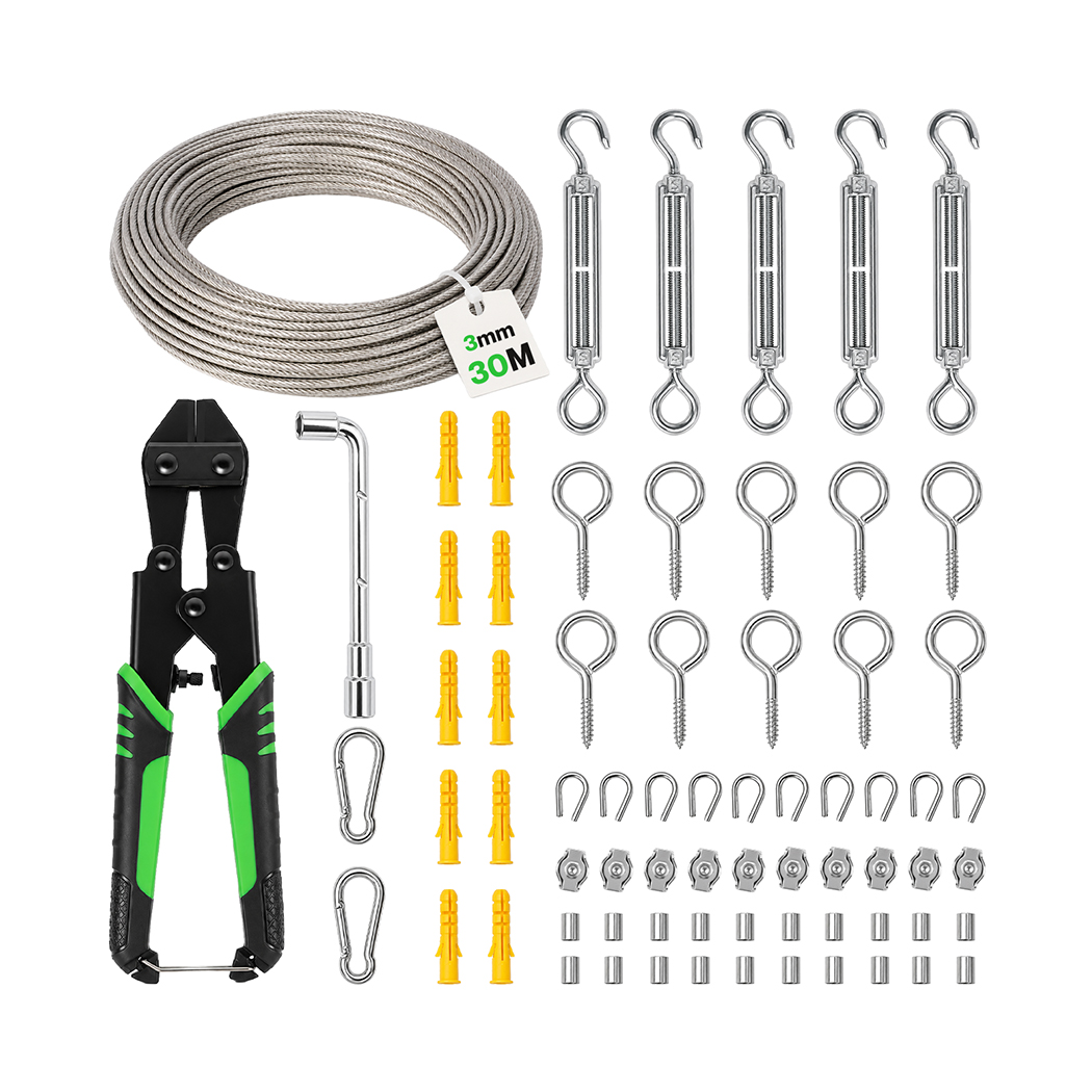 Traderight 30m Stainless Steel Wire Rope Kit, 3mm with Cutter