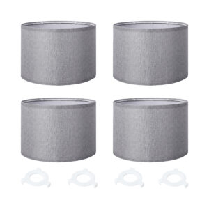 Emitto 4-Piece Grey Linen Drum Lamp Shade Set with E26/E27 and E14 Rings