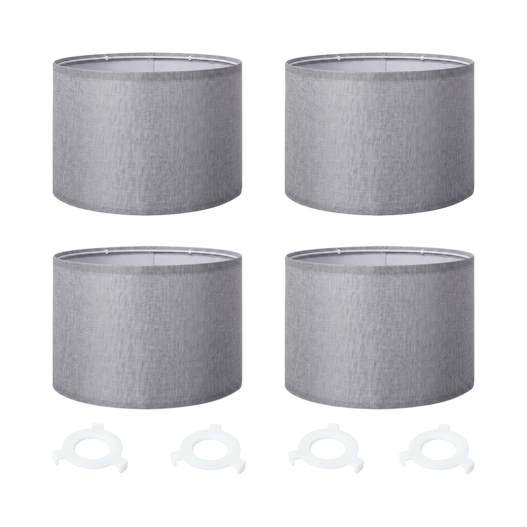 Emitto 4-Piece Grey Linen Drum Lamp Shade Set with E26/E27 and E14 Rings