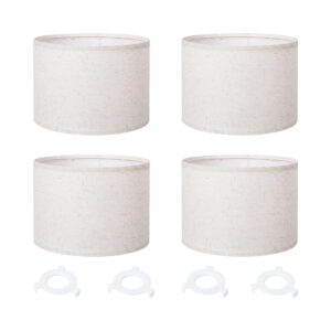Emitto 4-Piece Beige Linen Drum Lamp Shade Set with E26/E27 and E14 Rings