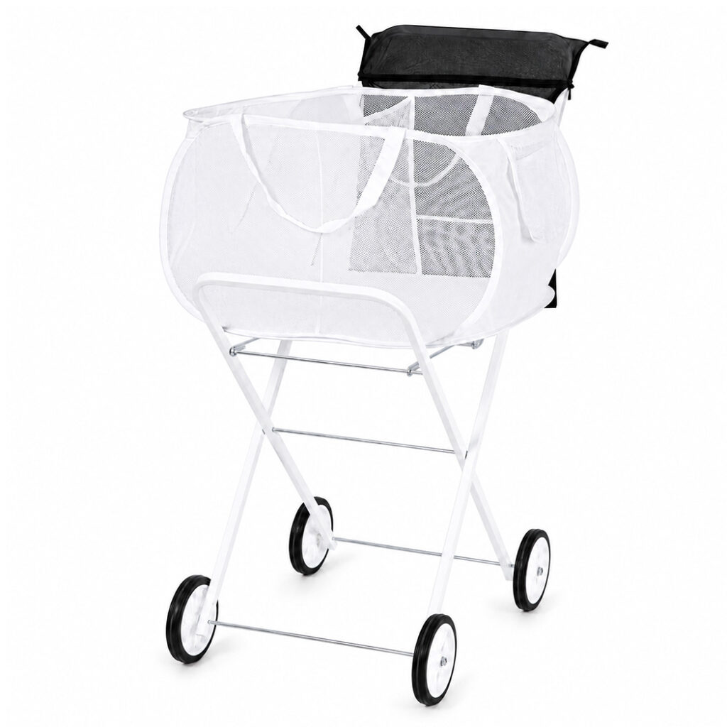 Levede 75L Foldable Laundry Trolley with Wheels, 25kg Capacity – White