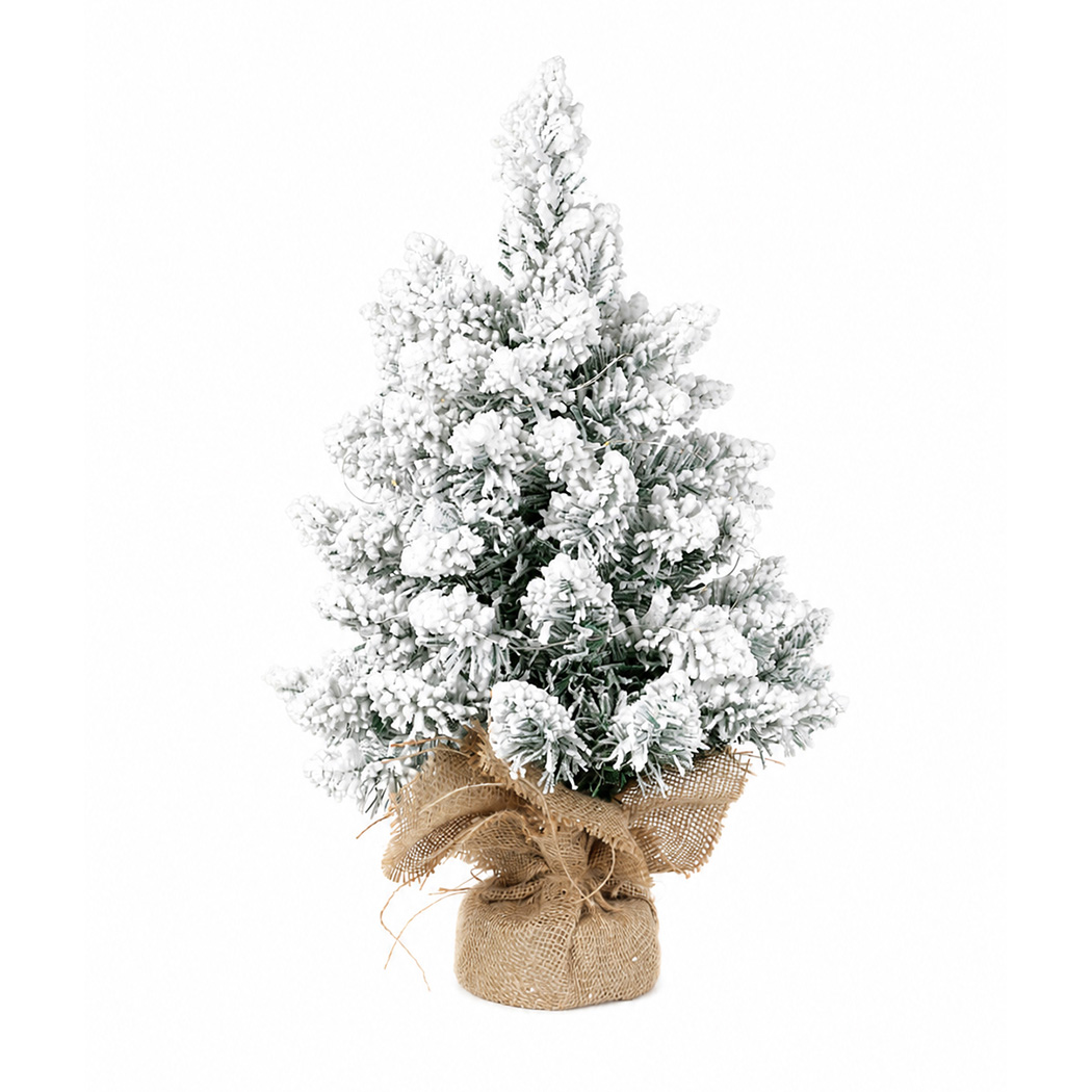 Santaco 49cm Snow-Flocked Mini Christmas Tree with LED Lights - Image 2