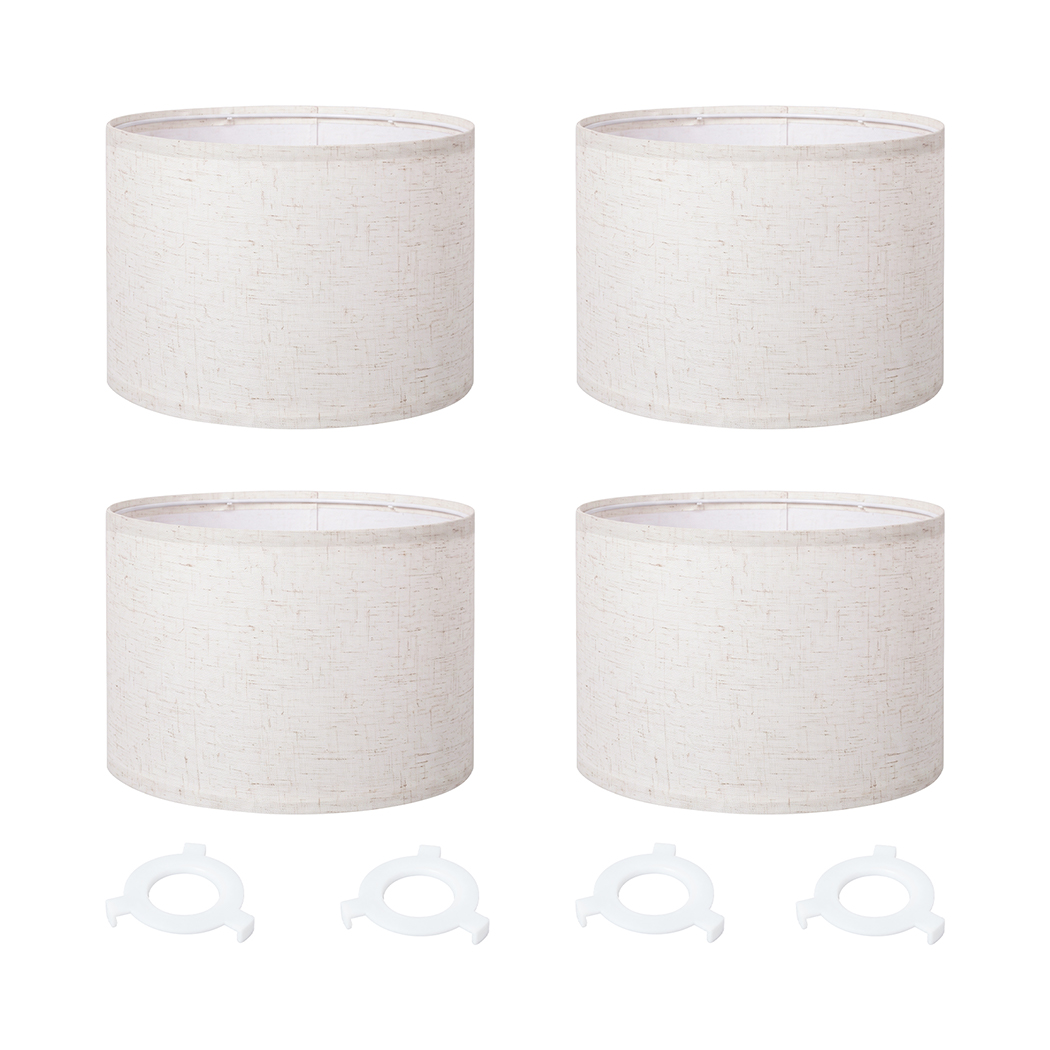 Emitto 4-Piece Beige Linen Drum Lamp Shade Set with E26/E27 and E14 Rings - Image 2