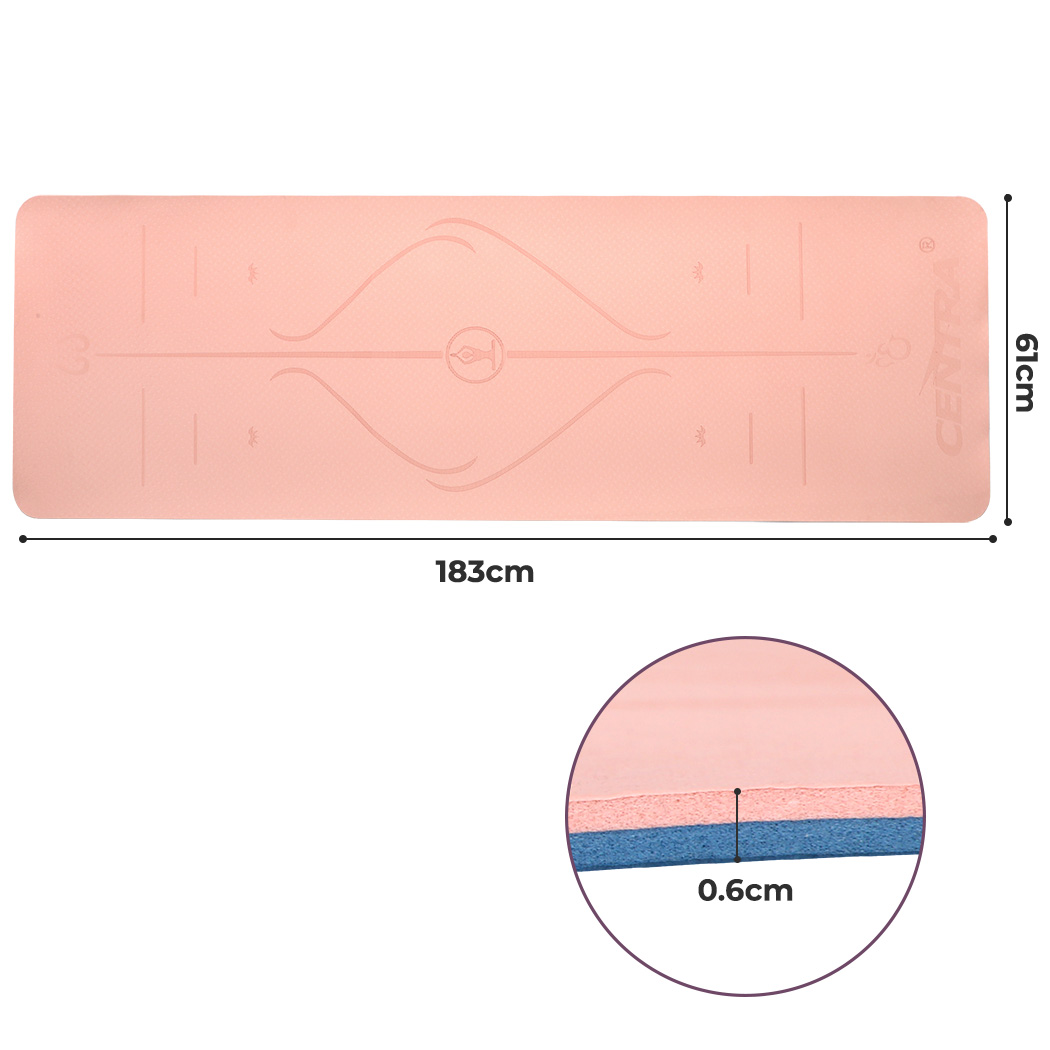 Centra Pink TPE Yoga Mat 6 mm with Alignment Lines and Carry Strap - Image 3