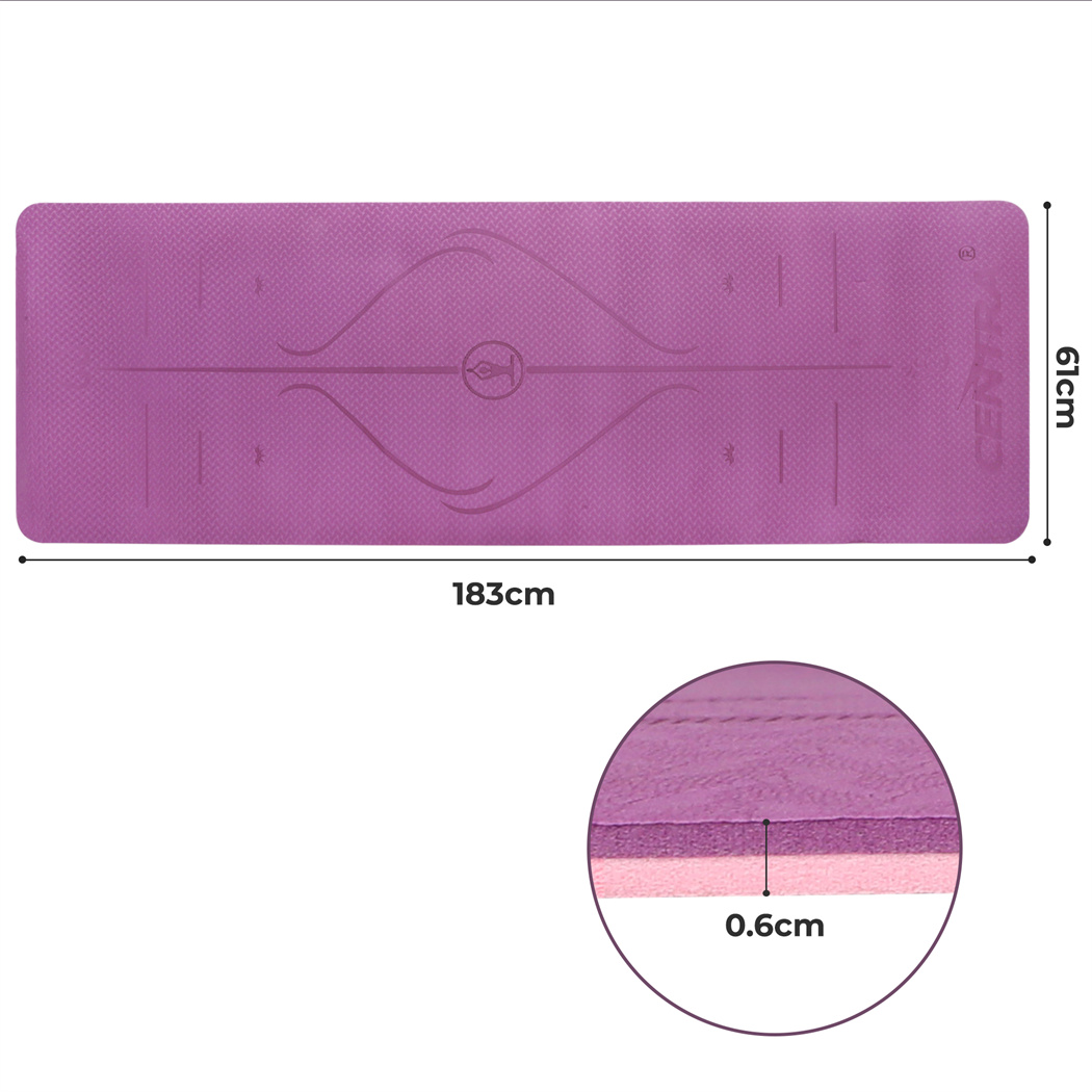 Centra Purple TPE Yoga Mat 6 mm with Alignment Lines and Carry Strap - Image 3