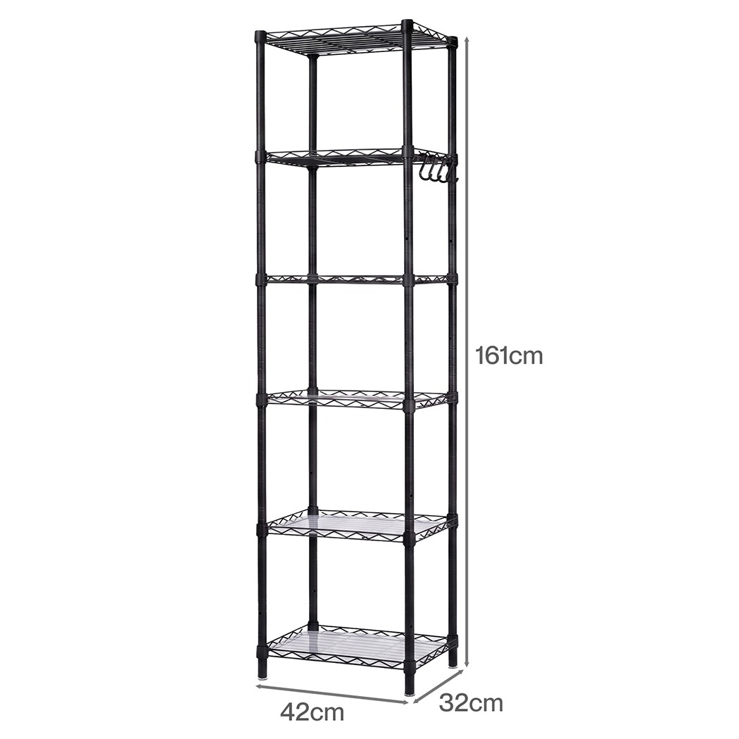 Levede 6-Tier Wire Storage Shelving Unit, 161cm – Black - Image 3