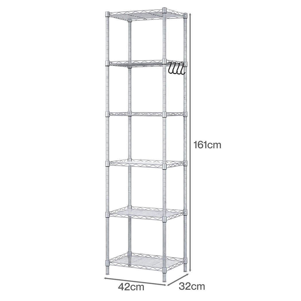 Levede 6-Tier Adjustable Steel Shelving Rack, 161cm – Silver - Image 3