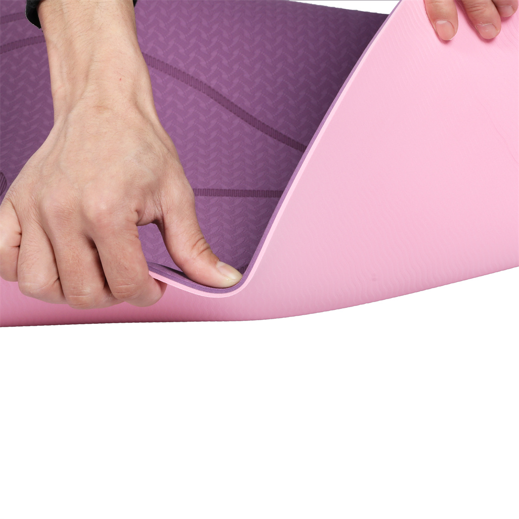 Centra Purple TPE Yoga Mat 6 mm with Alignment Lines and Carry Strap - Image 4