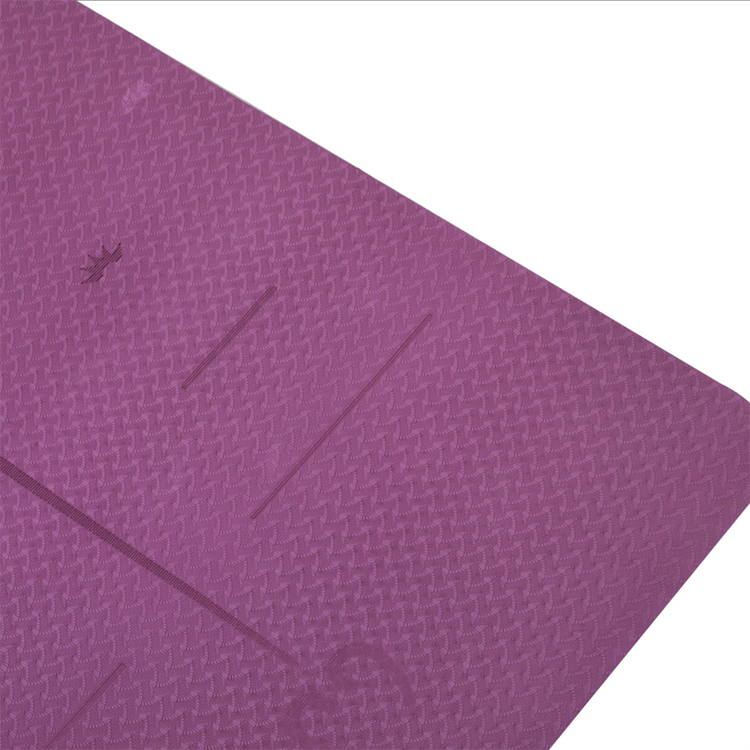 Centra Purple TPE Yoga Mat 6 mm with Alignment Lines and Carry Strap - Image 5